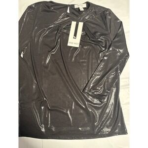 NWT Nine West Black Sparkle Long Sleeve Top, Twist Front, Career Party Reg. $69.